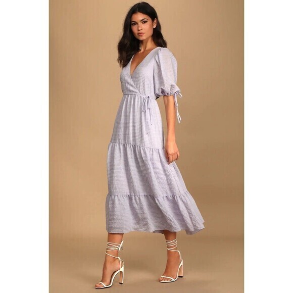 Lulus Dresses & Skirts - Lulus Women's Capture Your Heart Lavender Tiered Puff Sleeve Midi Dress Size XL